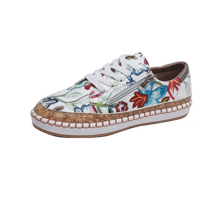 Color Matching Printed Lace-up Flat Single Shoes Women's New Light Mouth Casual Shoes Board Shoes Women's Sports Shoes