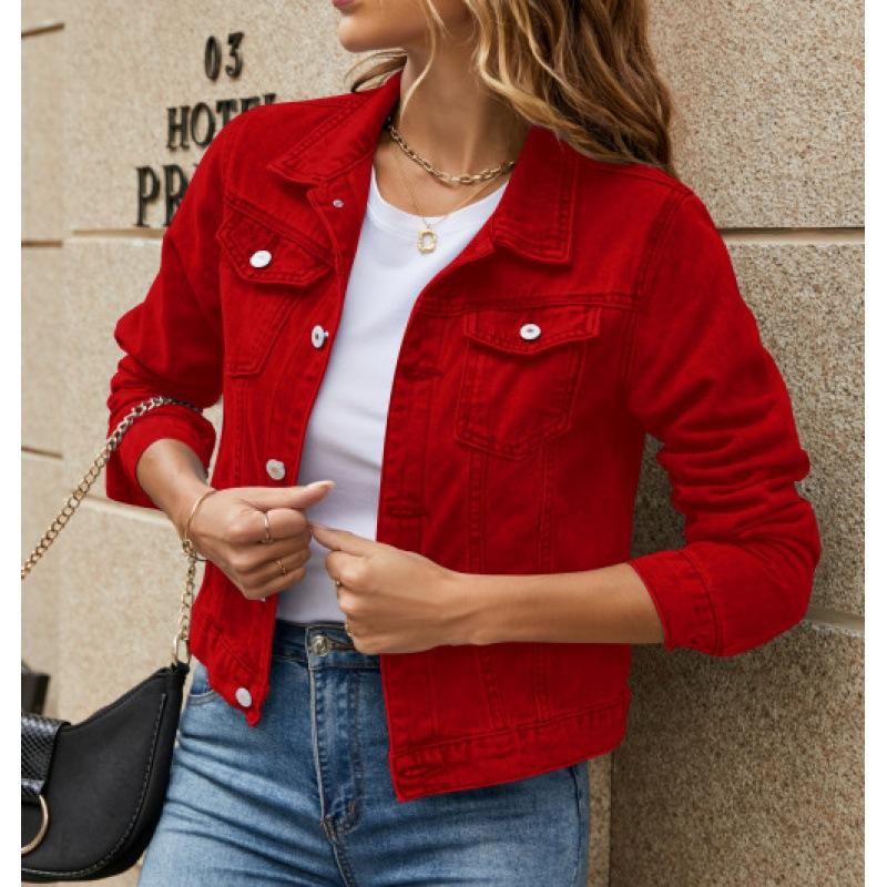 

Новая многоцветная джинсовая куртка с длинными рукавами и топом XXL красный