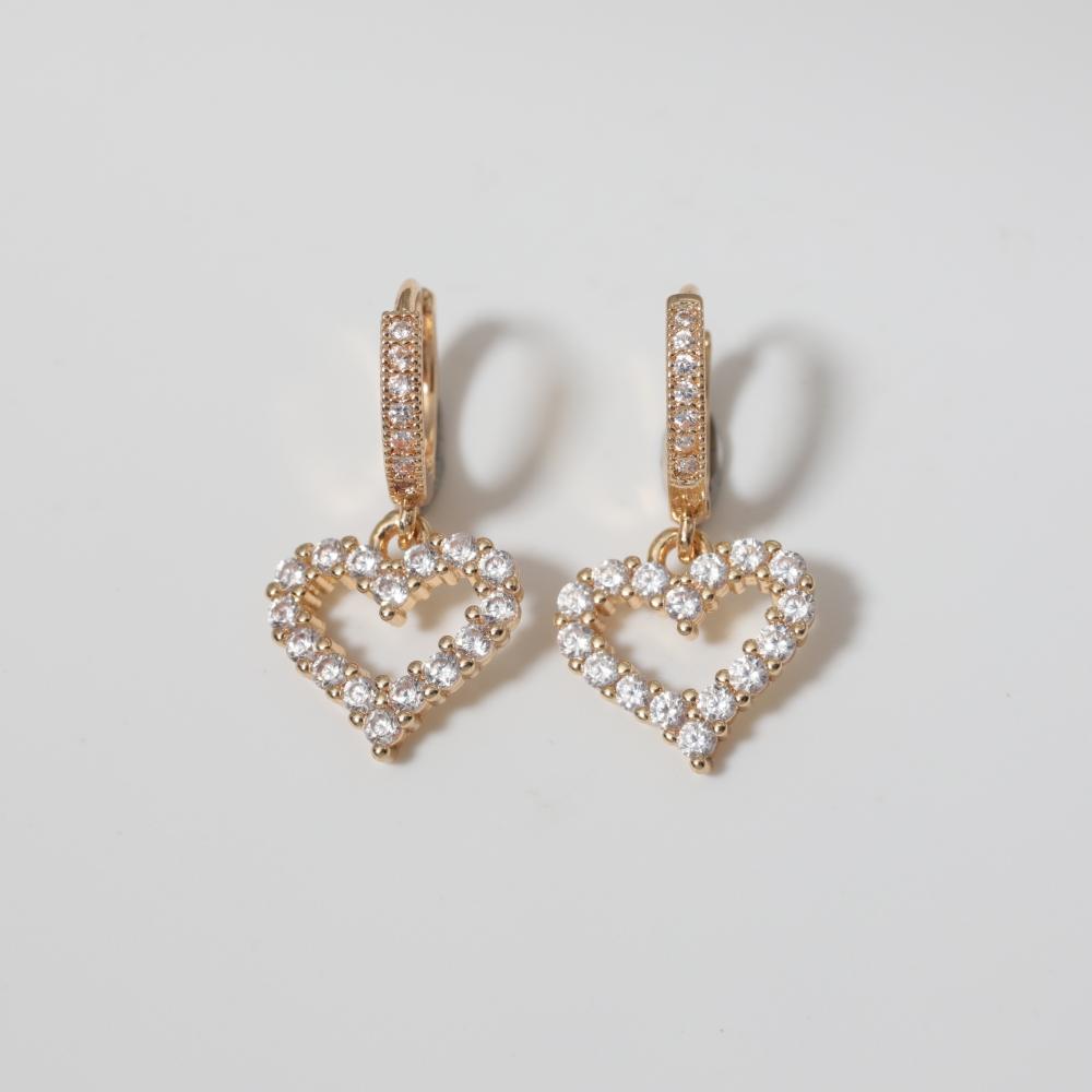 1 Pair Luxury Colorful Heart Shape Zirconia Dangle  Earrings for Women Golden Earring Jewelry Party Accessories