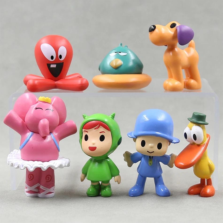 7Pcs/Set Kawaii Pocoyo Animal Toy Bird Duck Elephant Doll Toy Model Scene Ornaments Anime Cartoon Cute Pvc Figures Toys