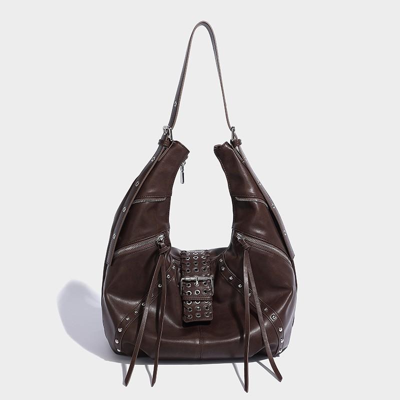 Vintage Punk Chic Crossbody Bag With Rivets Faux Leather Sling Daily Wear Street Style