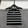 2026 Summer Rhinestone Letter Striped Knit Round Neck Vest - Slimming Versatile Top for Women