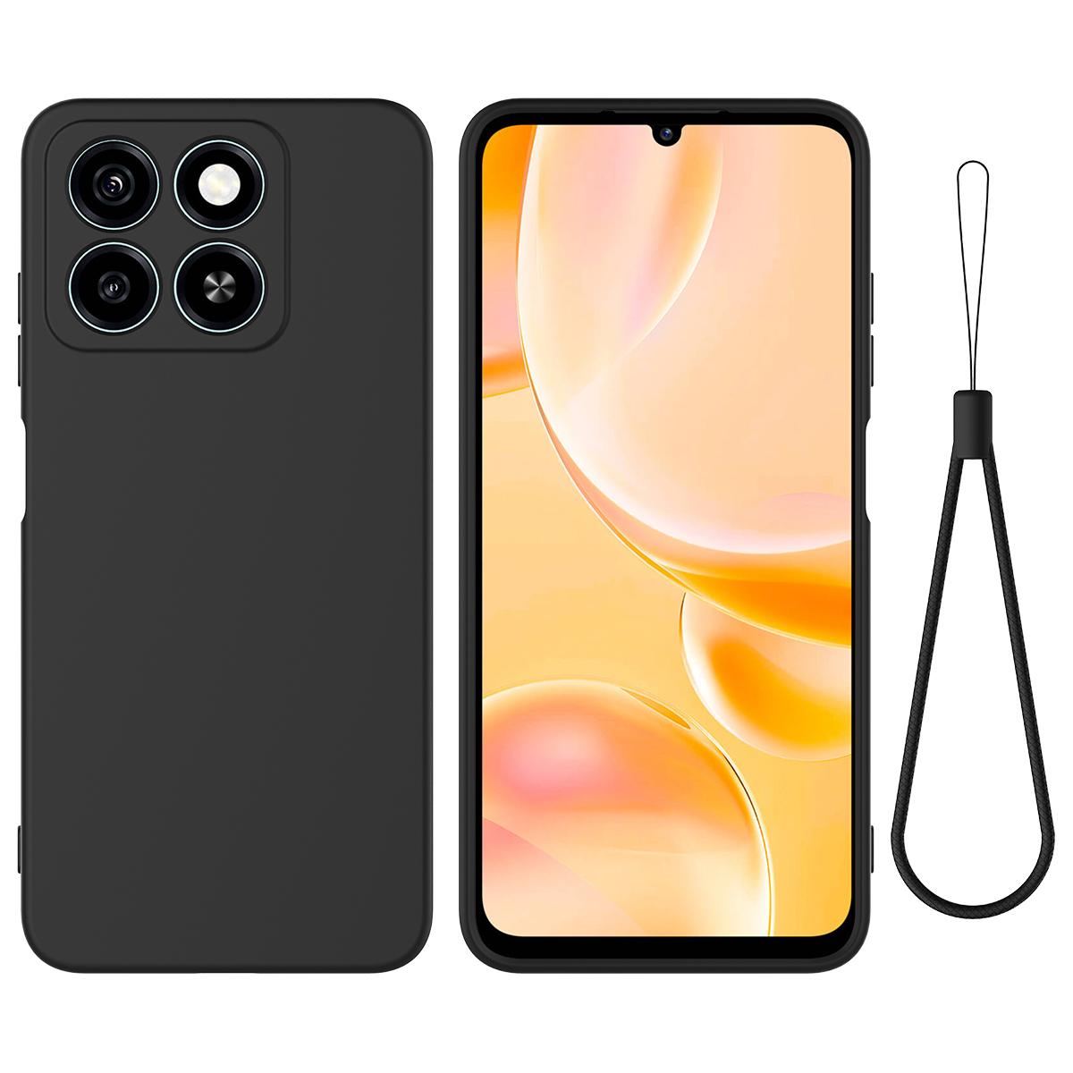 

Для ZTE Blade A55/A35 Чехол Жидкий силикон Защита от царапин Чехол для телефона с ремешком на руку Black