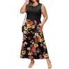 Women Sleeveless Floral Print Casual Waist Dress Crew Neck Maxi Dress Lightweight Soft Fabric for Everyday Wear