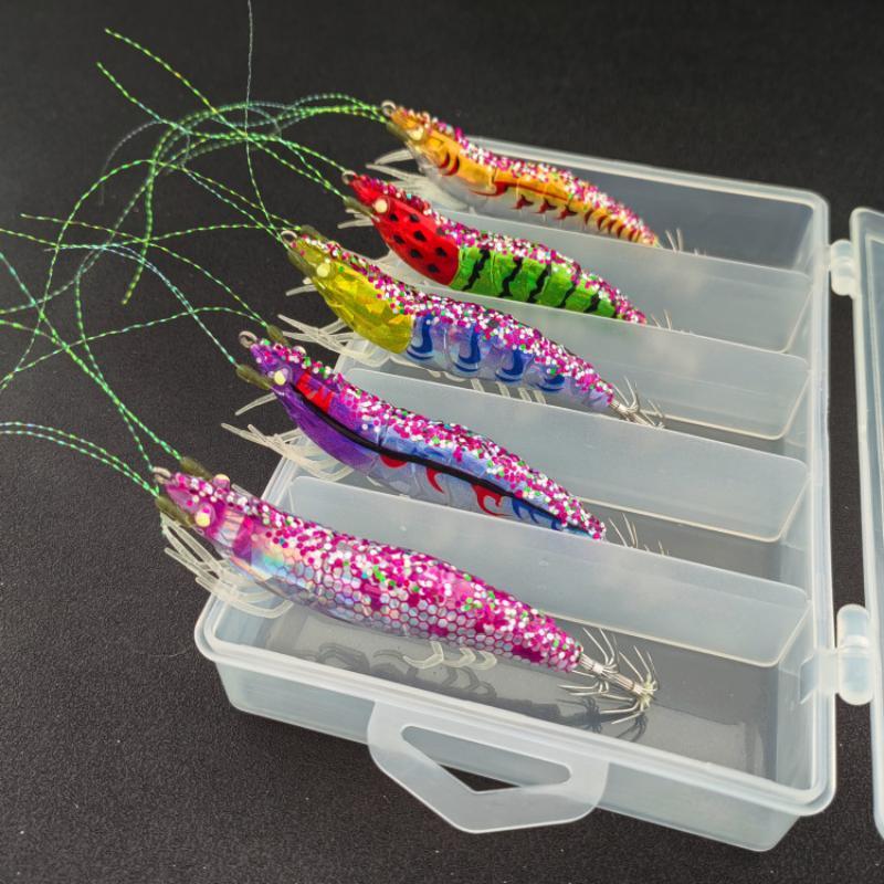 Luminous Squid Fishing Jigs Realistic Glitter Shrimp Sharp Barbed Hooks For Saltwater Offshore Squid Cuttlefish Fishing