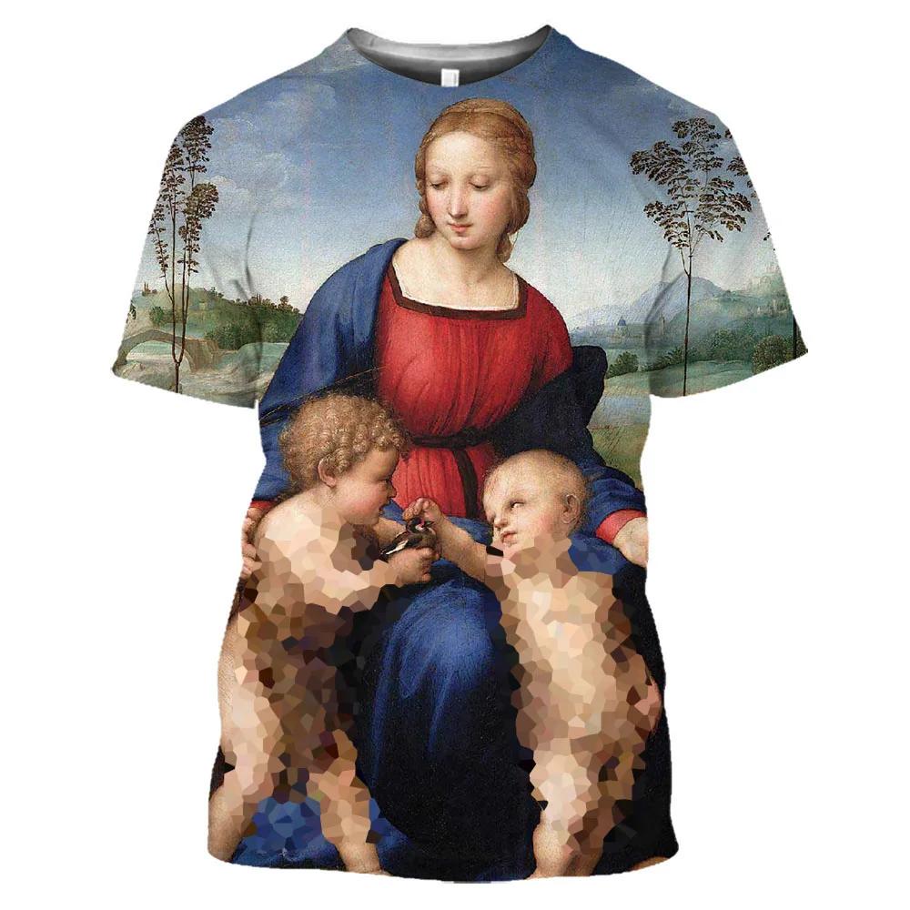 Summer Catholic Polyester O-collar Loose Short Sleeve Oversized Comfortable Top Men's 3d Printed T-shirt Virgin Mary Guadalupe