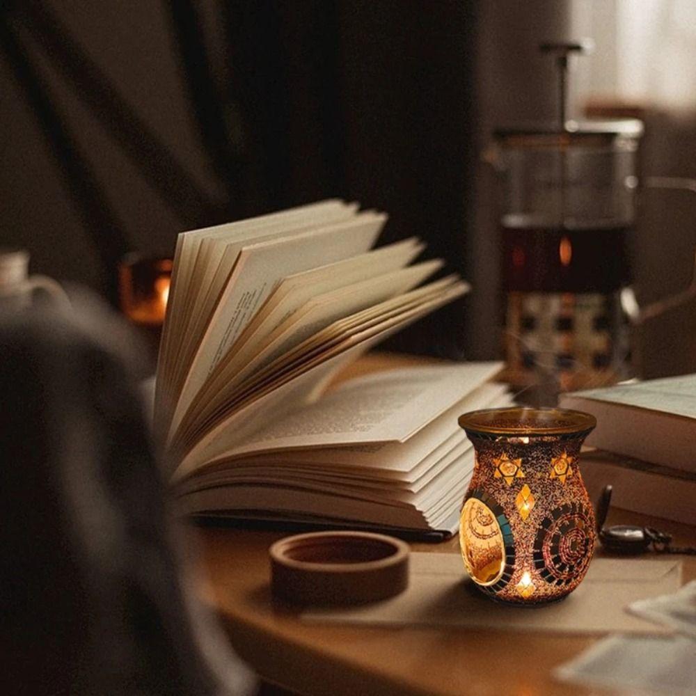 Durable Essential Oil Burner Mosaic Glass Fragrance Warmer Aroma Candle Holder Tealight