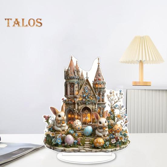 Ozdoba Zająca Wielkanocnego 2D Płaski Akryl Ozdoba Taca Piętrowa Dekoracja Zamek Królik Figurka Do Domu Wiejskiego Kominek Półka Na Książki Dekoracja Wielkanocna