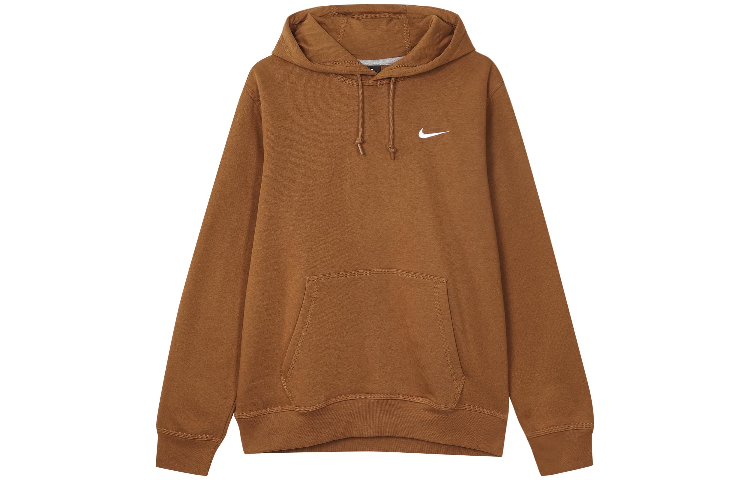 Nike Club Swoosh Men s Logo Drawstring Pullover Hooded Sweatshirt Tawny 916271-290 XL
