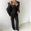 Costum de modă pentru femei 2025: Set de Jachetă, Top Camisolă și Pantaloni cu Nasturi în Stil European și American