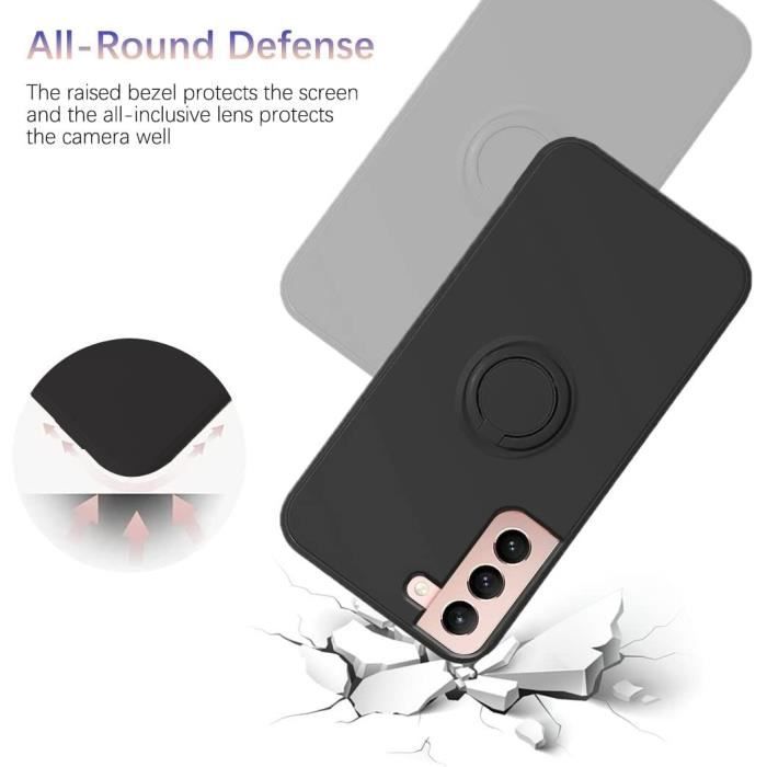 Coque Silicone - BOOLING - pour Samsung Galaxy S23 Plus - Noir - Souple - Anneau Support 360°