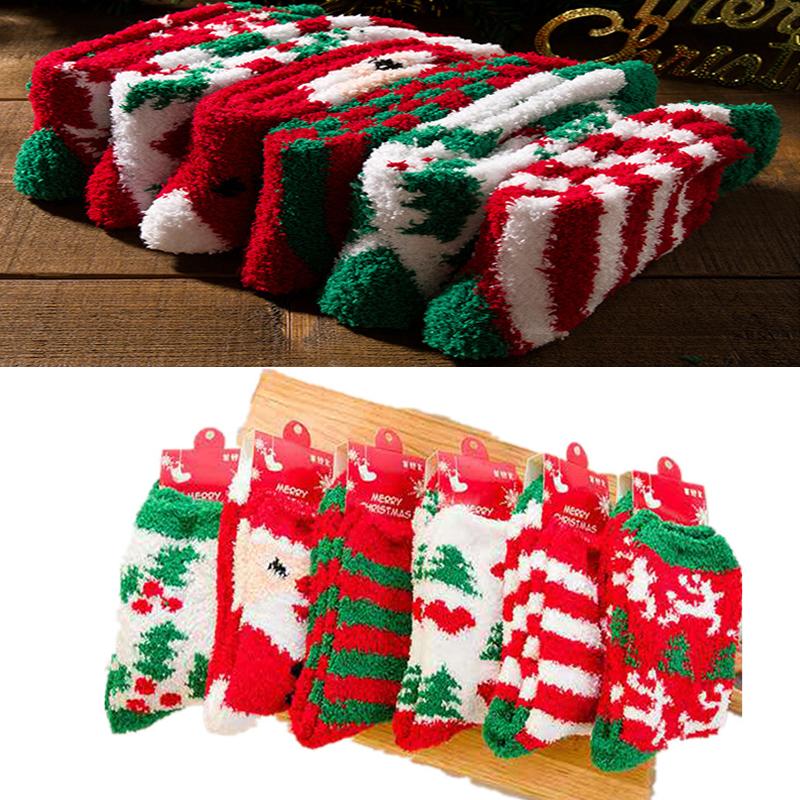 Women Christmas Socks Santa Elk Gift Fluffy Cozy Ladies Winter Warm Floor Socks