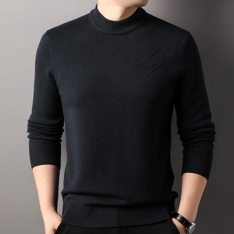 Hengyuanxiang Men's 100% Pure Wool Mock Neck Sweater