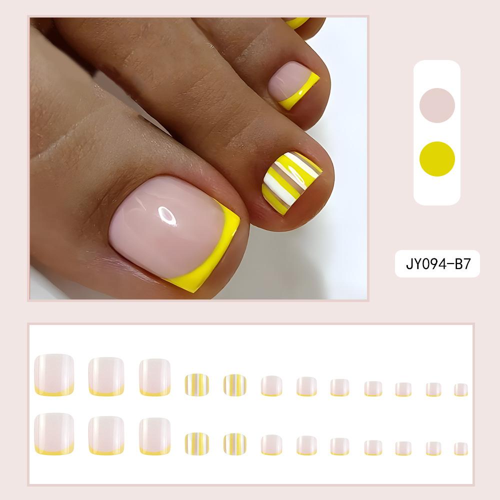 

24 шт., французский дизайн, накладные ногти на пальце ноги, летние накладные ногти, акриловые многоразовые ногти, украшенные набором инструментов