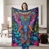 1 Piece Colorful Elephant Pattern Flannel Blanket Soft Suitable for Sofa Bed Office Allseason Use