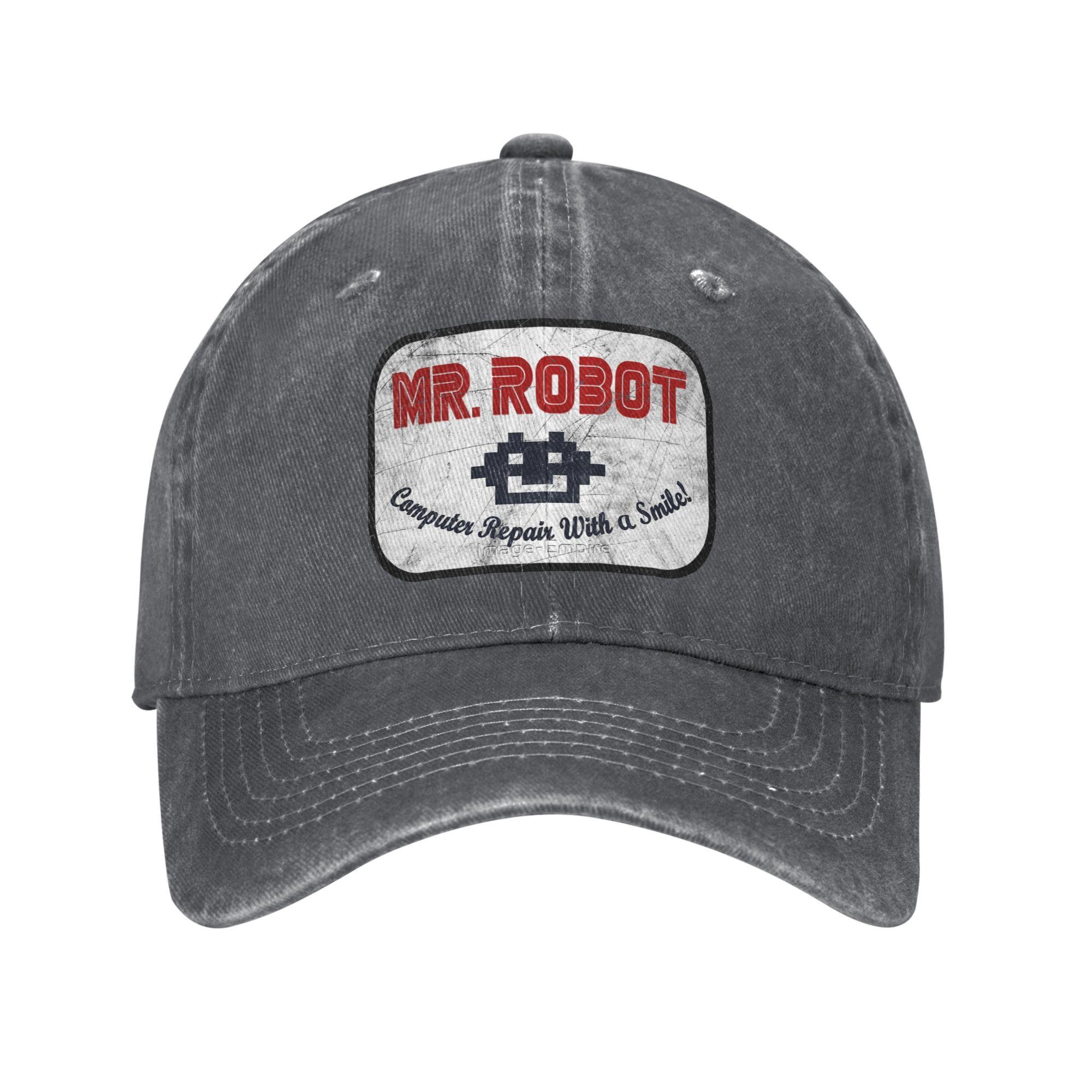 BenberFashion Cap Dhr. Robot Computer Reparatie Lachende Baseballpet Vintage Verweerd Denim Gewassen Klassieke TV-serie Hoofddeksel Buiten Verstelbare Pet Adjustable