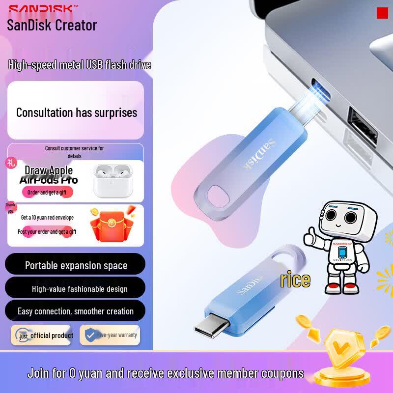 Выдвижной USB 3.2 флеш-накопитель SanDisk Creator Go Type-C