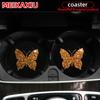 Two Cute Pink Butterflies Glitter Light Car Water Cup Pads for Women with Car Accessories