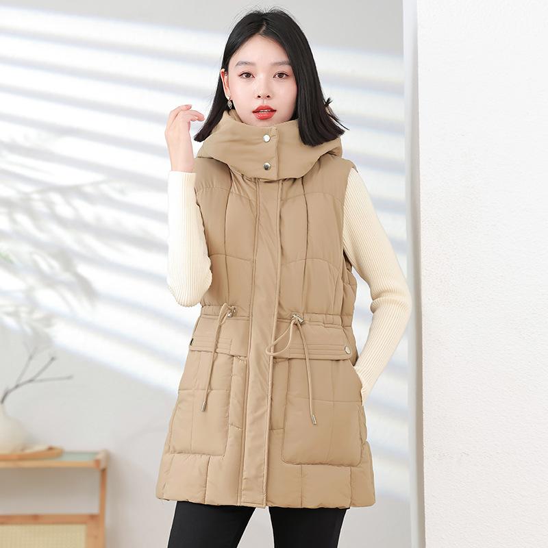 

Cotton vest thickened loose vest design sense hooded warm fashion cotton vest sleeveless vest tide XXL хаки