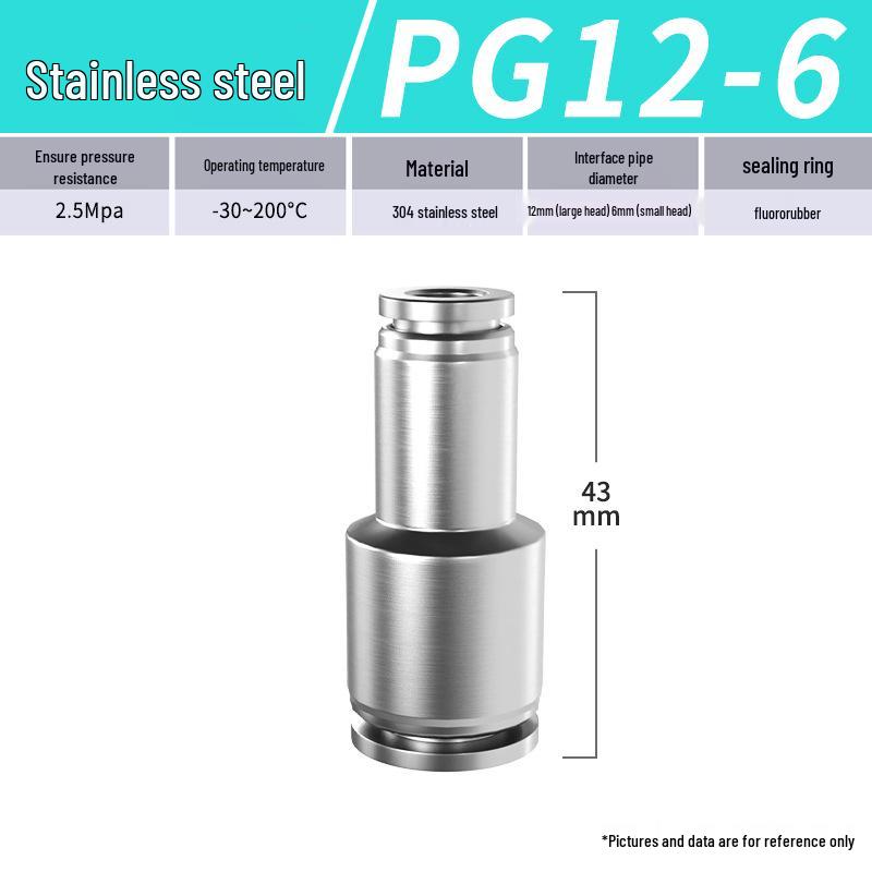 Zhuo Ji 304 Stainless Steel Quick Connector: 8mm Pneumatic Hose Reducer for PU/PG Air Source
