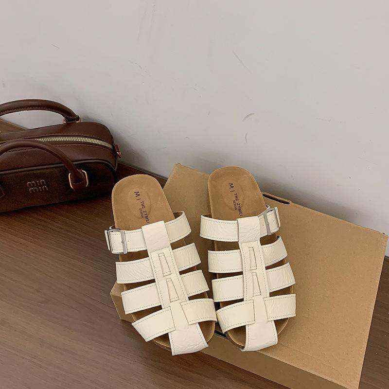 Sheepskin version~ thick-bottomed woven baotou half slippers for women to wear new one-pedal pig cage cool slippers