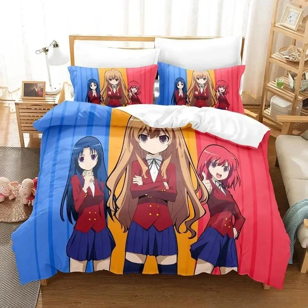 Comforter New Toradora Bedding Set Cartoon Anime Three-Piece Set Adult Kid Bedroom S 3D Kawaii Girls Roupa De Cama Casal