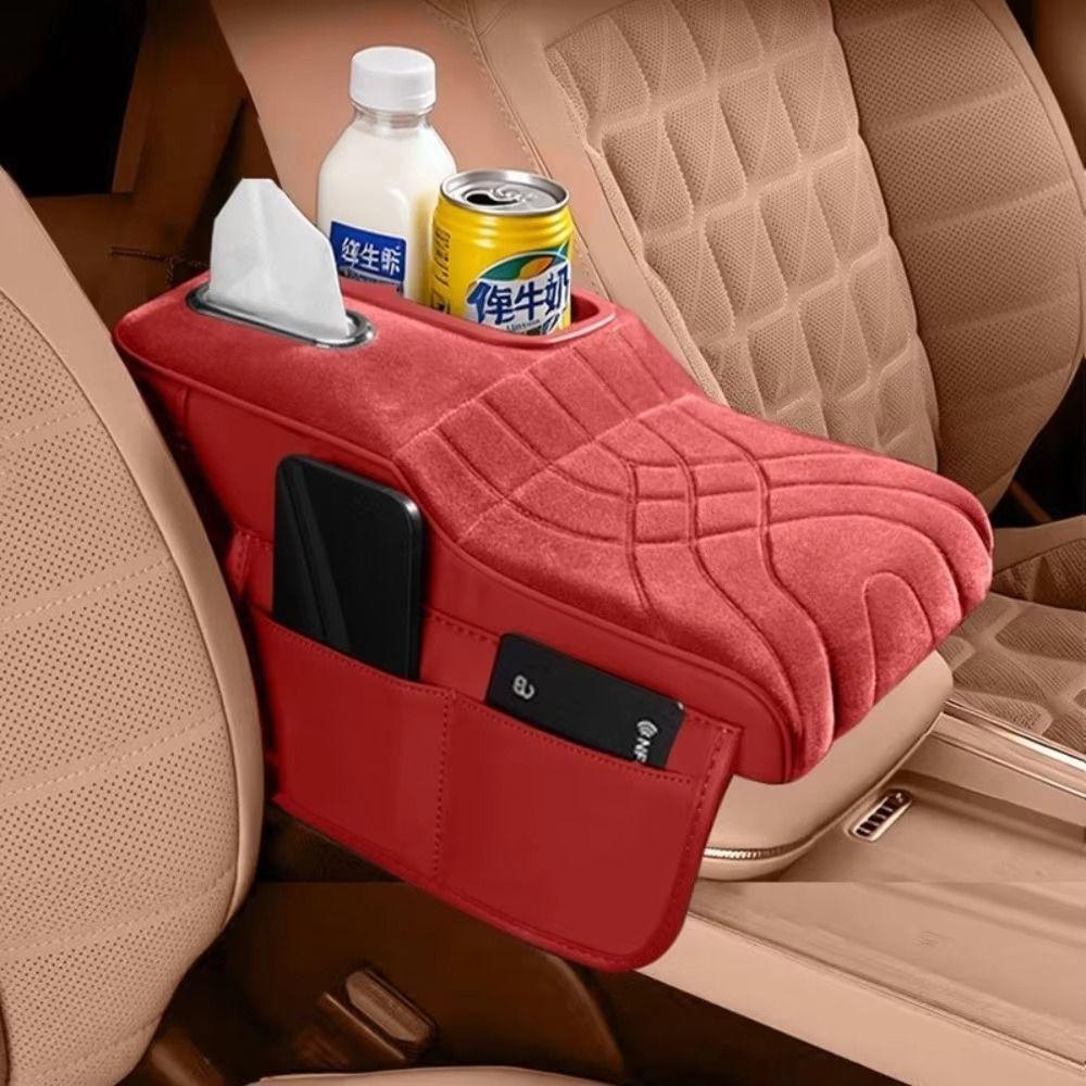 Tissue Box Car Armrest Box Velvet Surface Armrest Height Increase Pad  Console Organizer