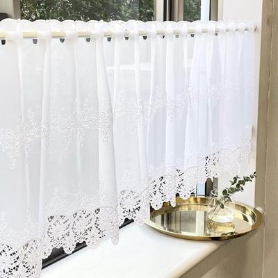 INTERIX Embroidered Lace Cafe Curtain for Small Windows, Made In Japan, 155cm Wide X 45cm Long, Aster, White, CF3-155-45