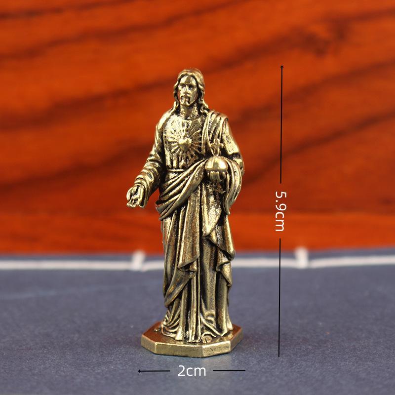 Vintage Handmade Brass Statue Mini Copper Figurine Craft Desktop Decor for Study Room Home Office Souvenir Gift