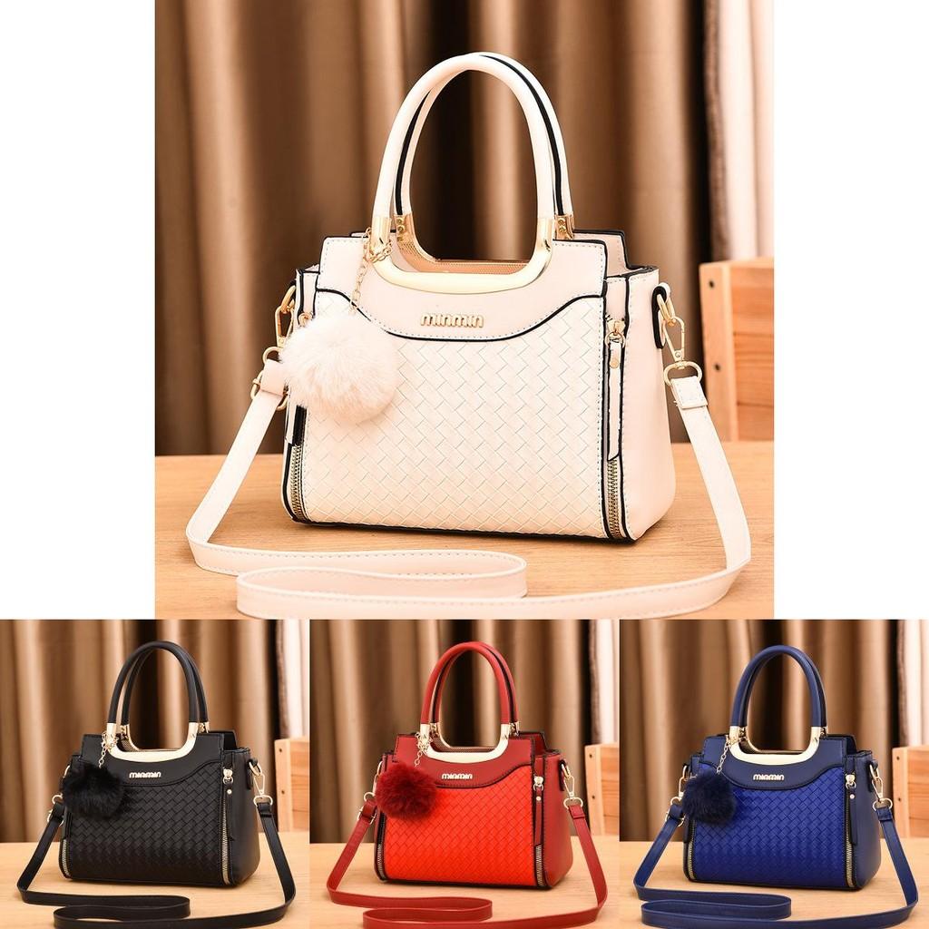 Stylish Medium Sized Womens Woven Handbag In Black Red Blue Beige Gray Yellow For Everyday Use