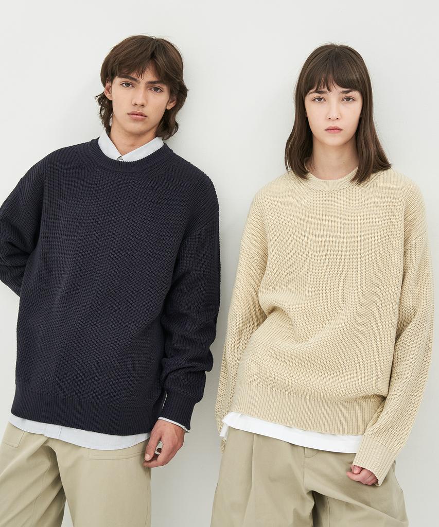 BASIC HOUSE Uni Daily Round Neck Knit Light Beige Lxkt2101