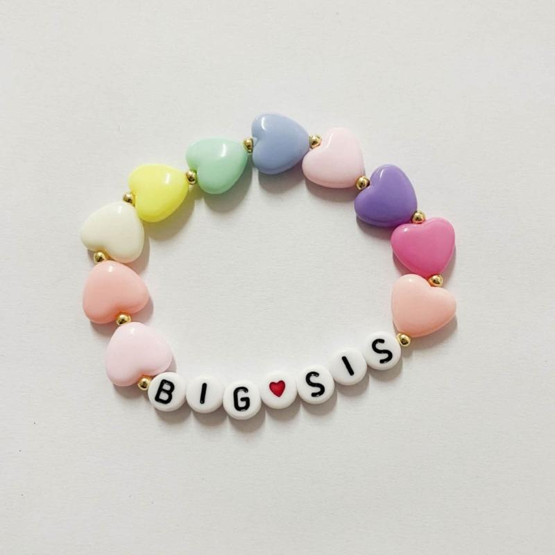 2Pcs Colorful Bead Sister Handchain Set Lettered Bangles Handcrafted Heart Bracelets for Siblings Friendship Bangle