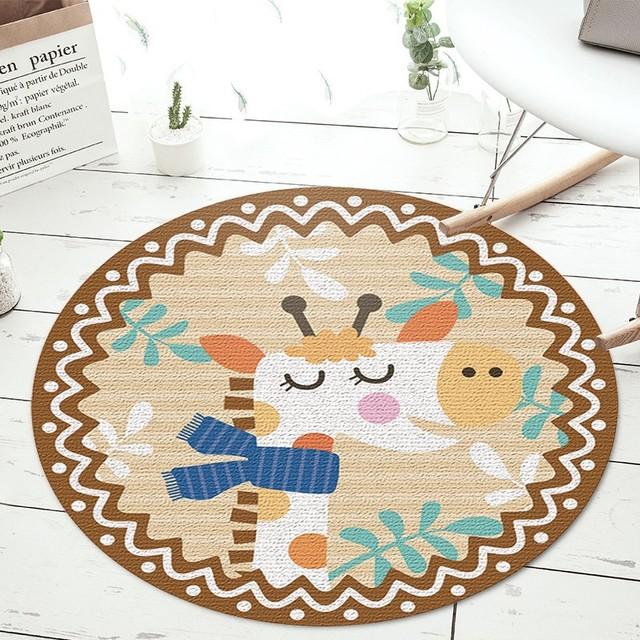 Urocze Zwierzątka z Kreskówki Okrągły Dywanik do Salonu Sypialni Prosty Zmywalny Mata Antypoślizgowa Mata pod Krzesło Komputerowe Dywanik