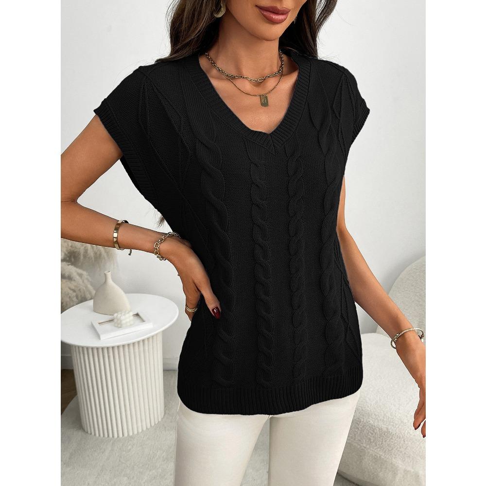 Summer New V-neck Twisted Flower Vest Loose Sleeveless Sweater for Women