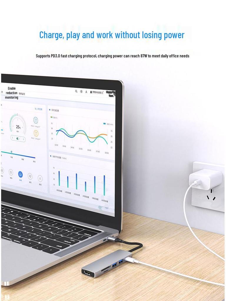 Six-in-One USB-C Hub for MacBook and Huawei Laptops