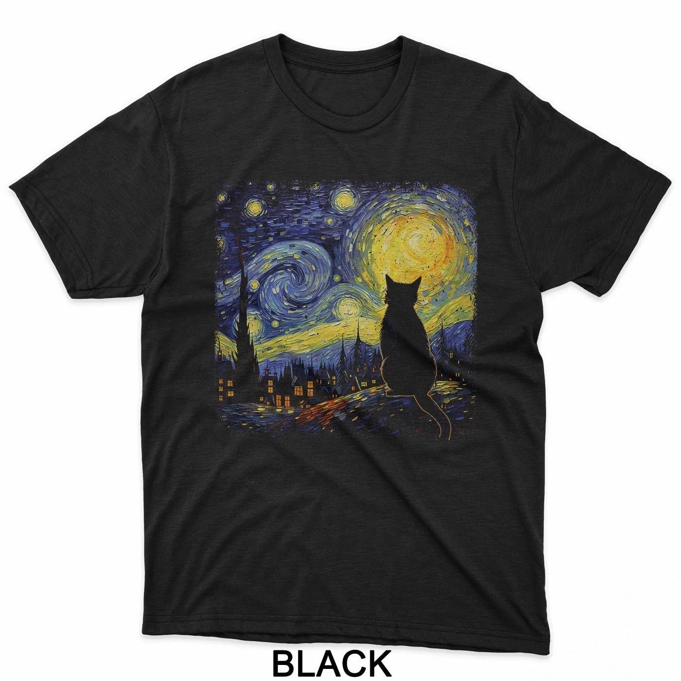 Кот Звездная ночь Ван Гог Кот Для любителя кошек Мама кошка Папа кот Футболка 4XL