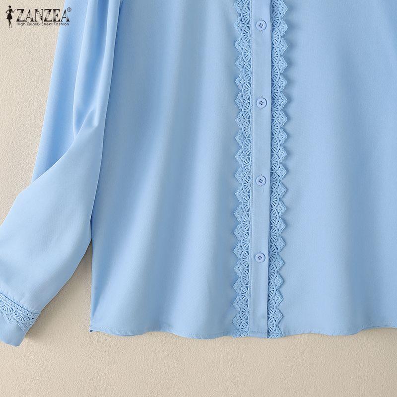 ZANZEA Women Casual Lace Splice Collar Long Sleeve Blouse