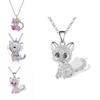 Colorful Heart Cat Necklace With Electroplated Finish For Women Jewelry