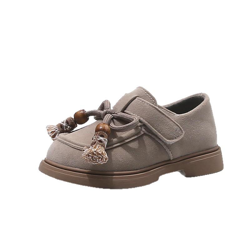 Girls' Tassel Birkenstock Shoes - 2026 Spring/Autumn Casual Leather Moccasins for Little Girls, New Chinese-Style Versatile Footwear.