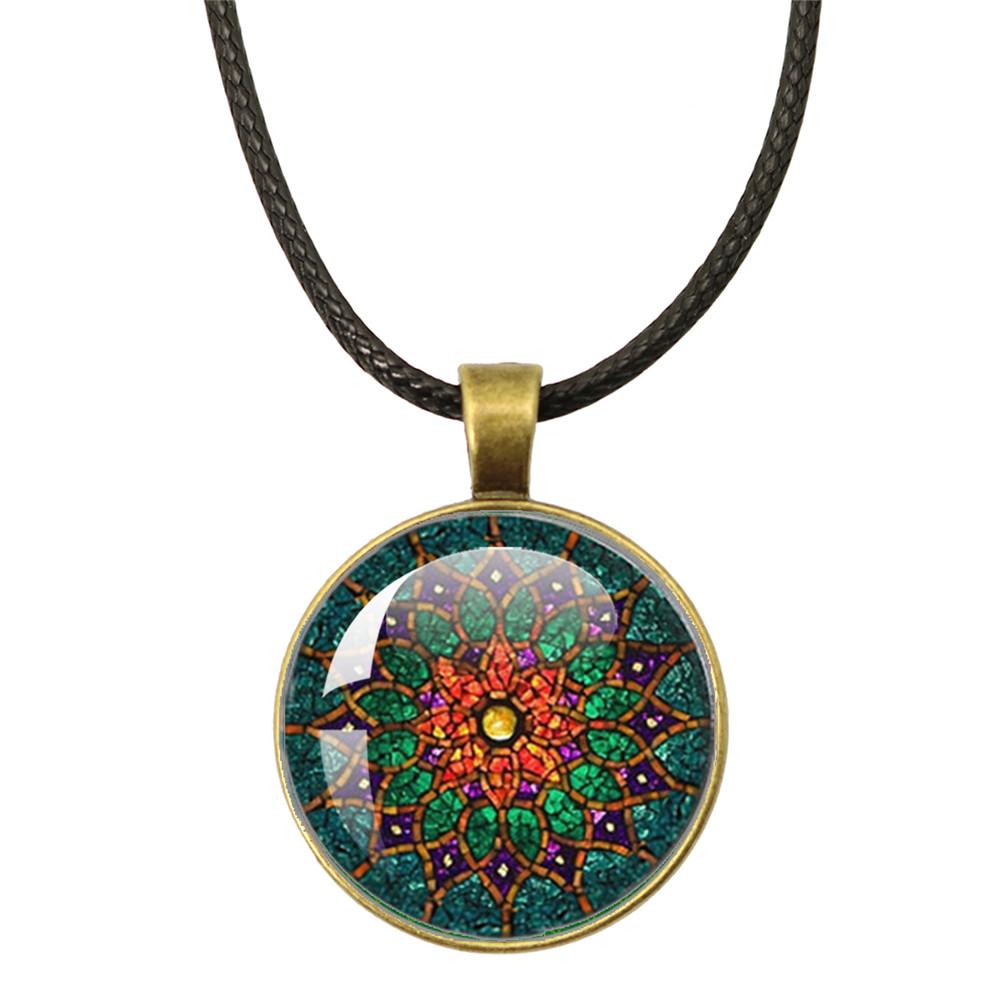Klassische Lebensblume Seilkette Glasanhänger Halsketten Mandala Elegante und komplexe Muster Halsketten Damen Cabochon Schmuck