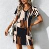Mode d'été pour femmes Robe à col en V à manches courtes avec imprimé géométrique rétro Jupe courte sexy Robes