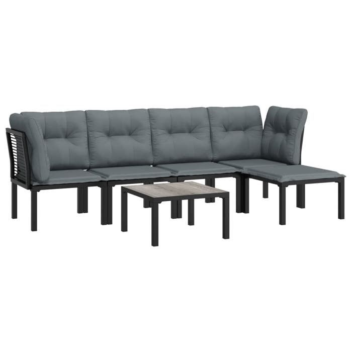 VidaXL Salon de Jardin 6 pcs, Ensemble de Meubles de Terrasse, Mobilier d'Extérieur, Chaise de Patio, Moderne, Noir et Gris 3187750