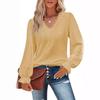 Women's Lace V Neck Puff Long Sleeve Eyelet Tops Dressy Business Casual Work Shirts Blouses Crochet Hollow Out Blouse Lace Pullover Top S-XXL