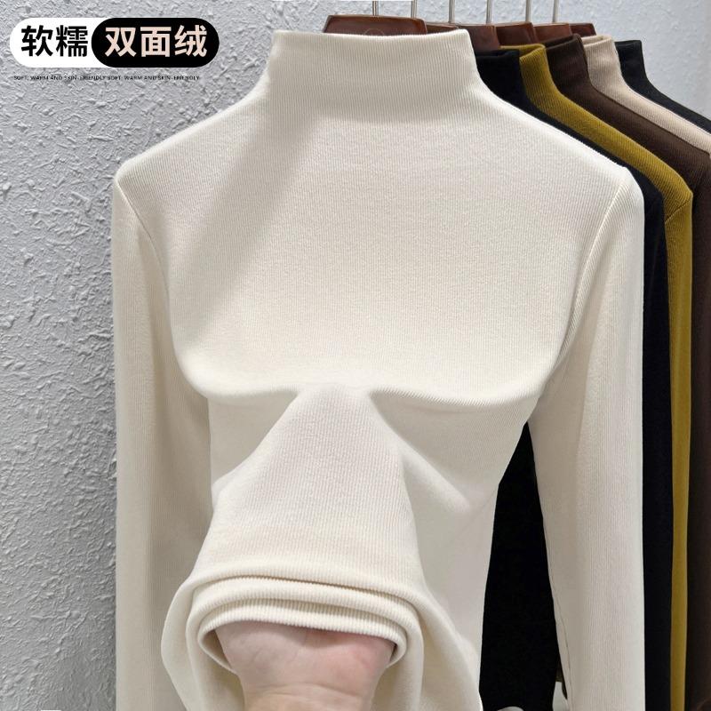 New Semi-turtleneck Polished Bottoming Shirt Women's Autumn and Winter Inner Double-sided Velvet Versatile Women's Thermal Top