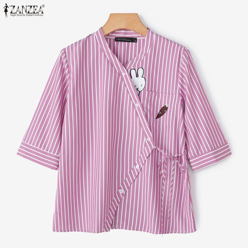 ZANZEA Dámská ležérní halenka s 3/4 rukávem a výstřihem do V