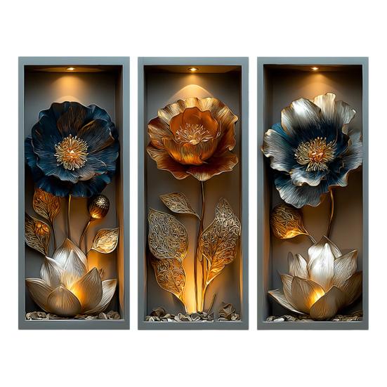 

3 Sheets 3D Lotus Flower Wall Sticker Peel And Stick Faux Floral Wall Art Waterproof 3D Wall Art Murals for Bedroom Nursery Living Room TV Background A