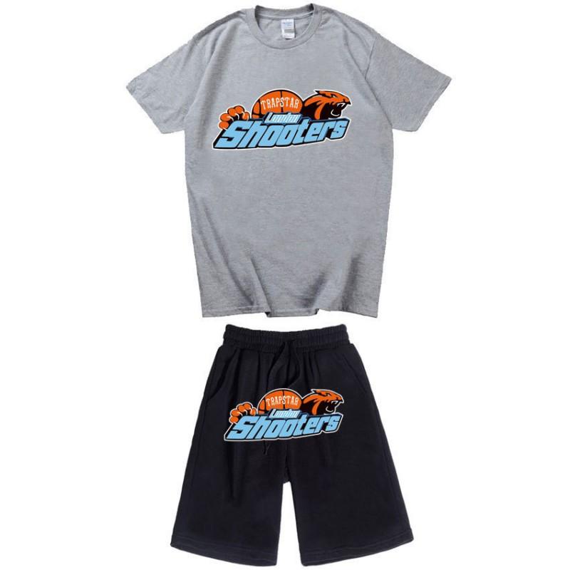 Mens Casual Sport Shorts Set With Tiger Head Print Cotton Blend Tee Straight Fit Mid-Length Pants