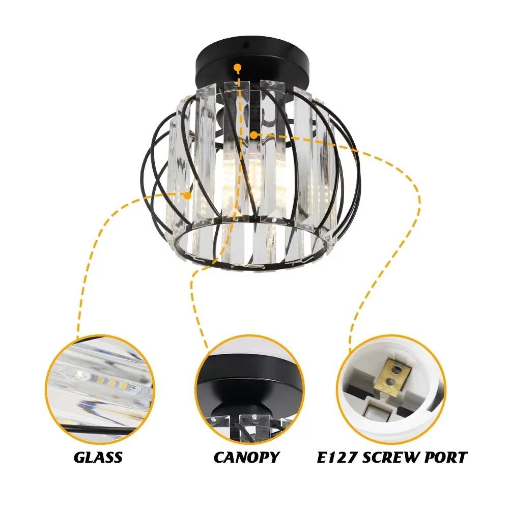 Modern Mini Ceiling Light European Style E27 Iron Semi Flush Mount for Home Gold Luxury Crystal Ceiling Lamp