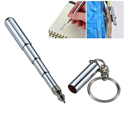Schlüsselanhänger mit einziehbarem Stift, tragbar, bequemer Griff, robuster Edelstahl, robuster Mini-Teleskop-Signatur-Kugelschreiber, Outdoor-Zubehör