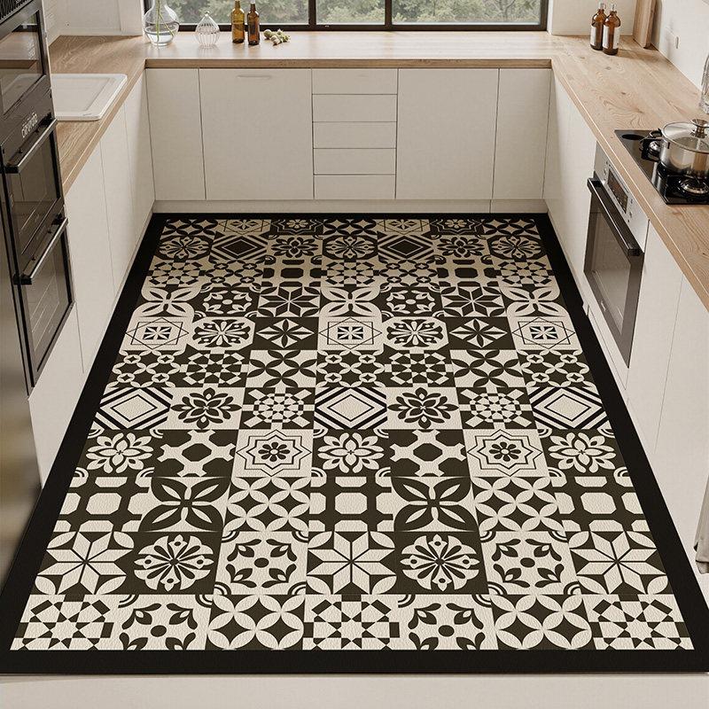 

PVC Leather Kitchen Mat Anti-slip Waterproof Rug Vintage Print Kitchens Carpet Oil-proof Dirt-resistant Carpets Easy Clean Rugs 50x80cm